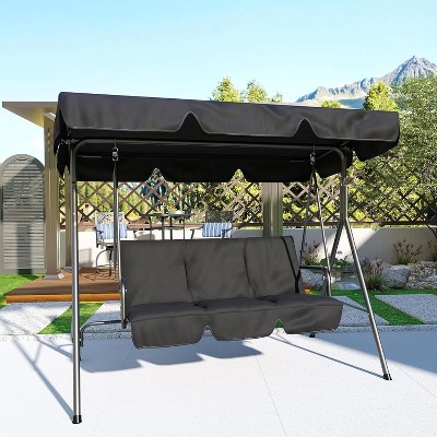 Patio Swing Chair With Adjustable Canopy, 3-Person Outdoor Swing Chair, Convertible Canopy Hanging Swings Glider Lounge Chairs