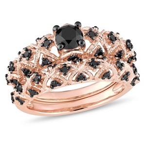 EVERLY JEWELRY | Rose Plated Sterling Silver 1 CT TDW Black Diamond Vintage Bridal Set - 1 of 4