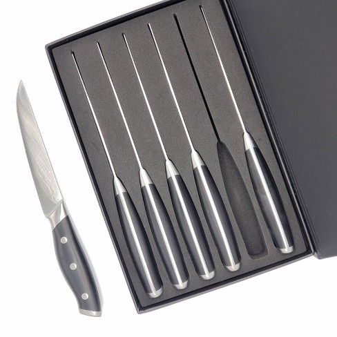 Steak knife set PREMIUM, 6 pcs, with block, black, Laguiole 