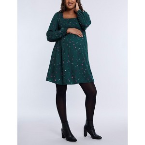 Women's Smocked Babydoll Long Sleeve Mini Dress | Motherhood Maternity - 1 of 4