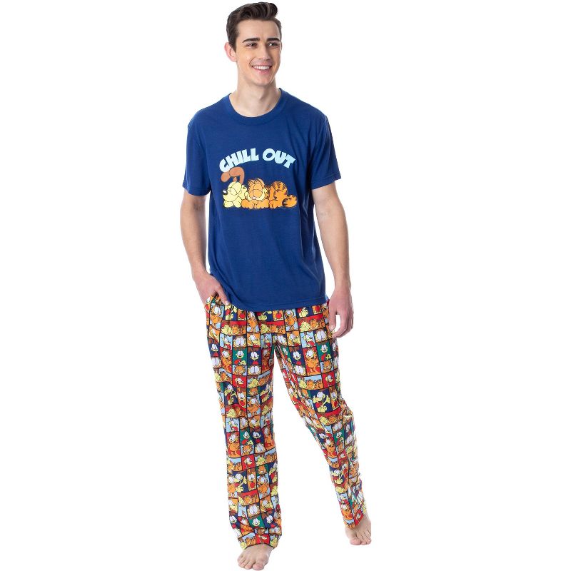 Nickelodeon Mens' Garfield Odie Comic Strip Chill Out Sleep Pajama Set Multicolored, 1 of 6