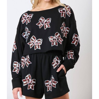 Women's Game Day Ribbon Sequin Embroidery Sweatshirts - Peach Love