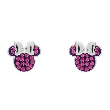 Disney Womens Minnie Mouse Sterling Silver Pave Crystal Birthstone Stud Earrings