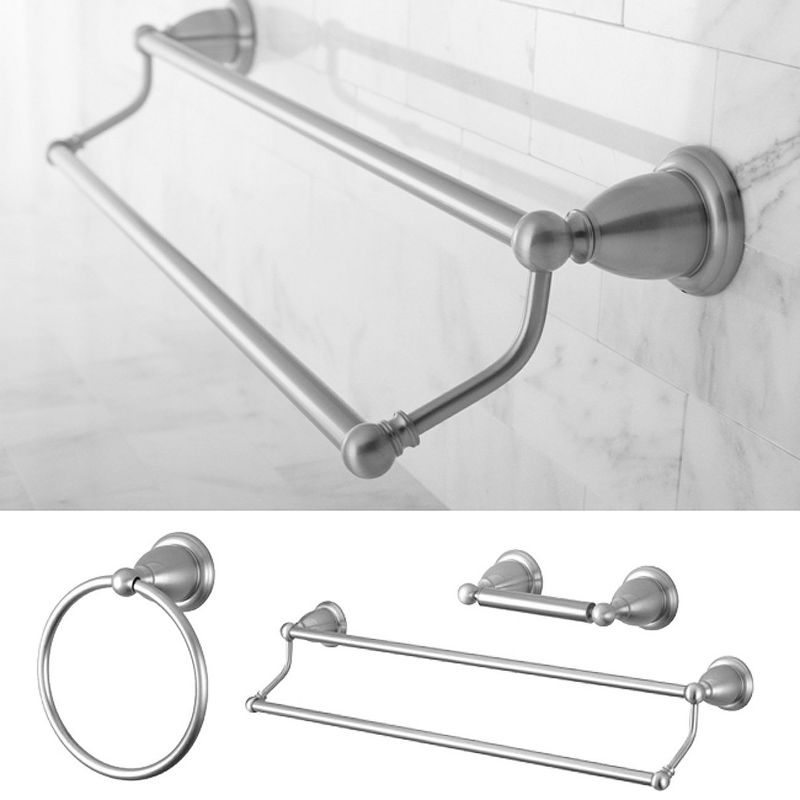 3pc Traditional Solid Brass Satin Nickel Double Towel Bar Bath Accessory Set - Kingston Brass, 3 of 4