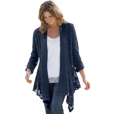 Woman Within Plus Size Open Front Pointelle Cardigan