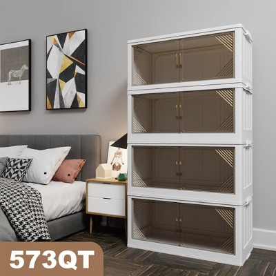 4-Pack 31.5’’ Wide Transparent Plastic Storage Cabinets for Closet Organizers and Storage, Folding Storage Box