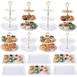 14Pcs Dessert Stand Set with 3-Tier & 2-Tier Cake Stands and Rectangle Serving Trays Cupcake Holder for Wedding, Birthday, Party, Buffet Display - 1 of 4