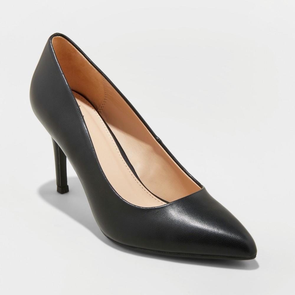 Women's Gemma Wide Width Faux Leather Pointed Toe Heeled Pumps - A New Day Black 7W was $29.99 now $17.99 (40.0% off)