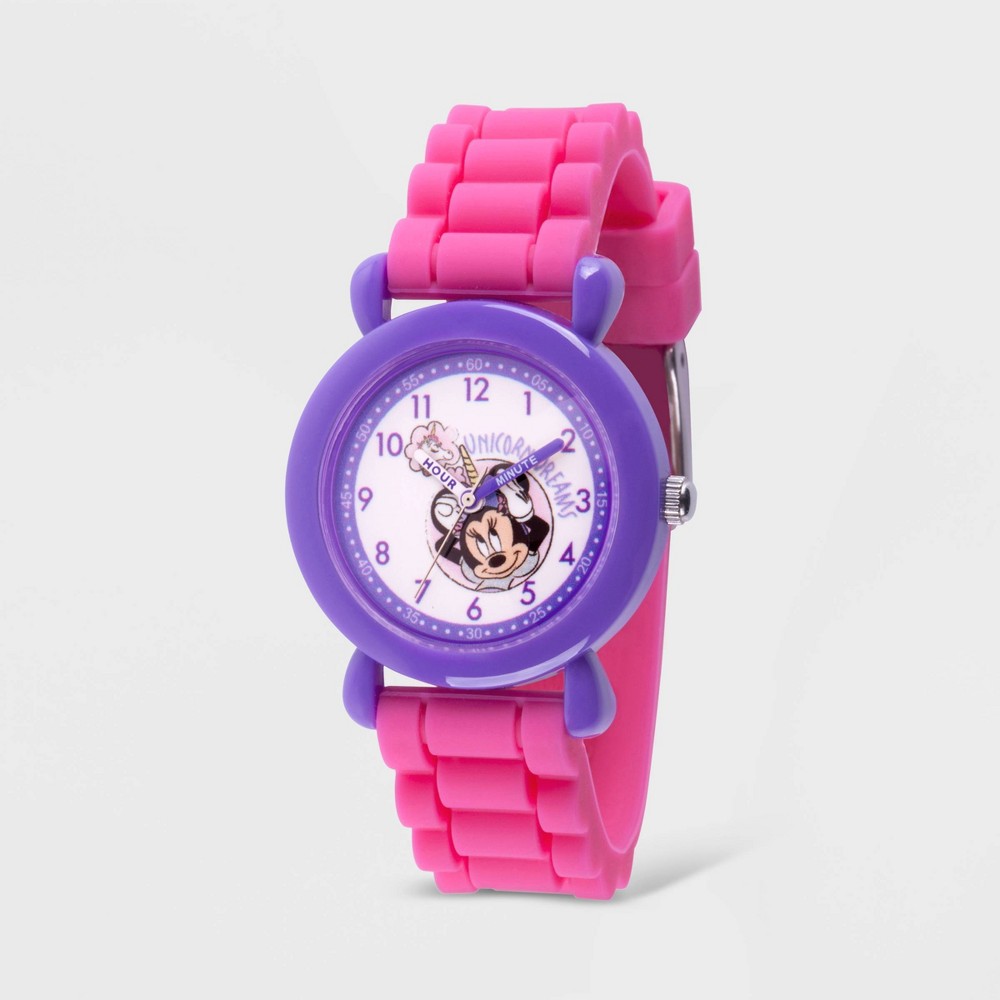 Photos - Wrist Watch Girls' Disney Minnie Mouse Plastic Time Teacher Silicon Strap Watch - Pink
