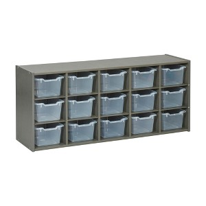 ECR4Kids Streamline 15 Cubby Tray Cabinet with 15 Scoop Front Storage Bins, 3x5, Grey Wash - 1 of 4