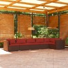 vidaXL Poly Rattan Patio Lounge Set - 6 Piece Outdoor Furniture with Cushions, Waterproof, Modular Design, Durable Steel Frame - Brown & Cinnamon Red - 2 of 4