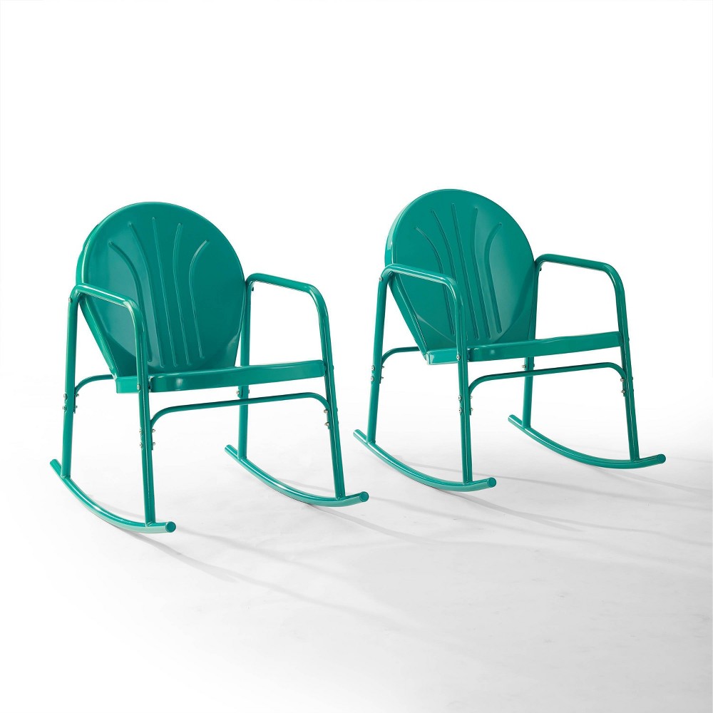 Photos - Garden Furniture Crosley Griffith Set of 2 Metal Rocking Chairs Turquoise Gloss  