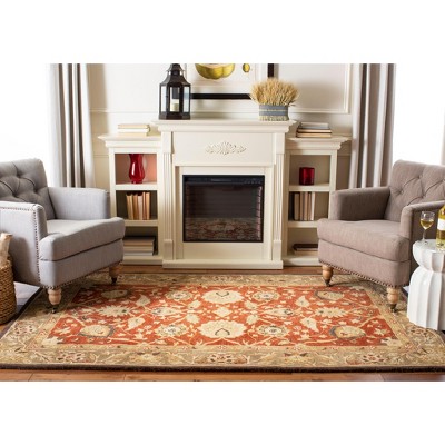 Hand-Tufted Rust and Green Wool Area Rug, 5' x 8'