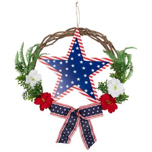 Northlight Americana Star Floral Twig Wreath - 24" - 1 of 4