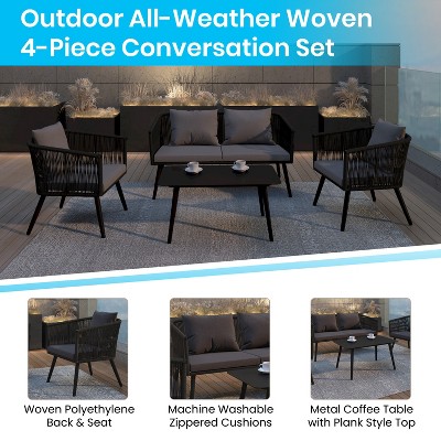 Kierra Black and Gray Metal 4-Piece Patio Conversation Set
