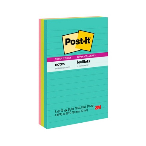 Post-it Super Sticky Lined Notes, 4 X 6 Inches, Miami Colors, 3 Pads With  90 Sheets : Target