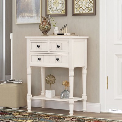Narrow Console Table With 3 Storage Drawers And Bottom Shelf Slim Sofa Table, Wood Rustic Side Table for Living Room, Entryway, Household
