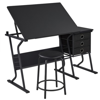 Yaheetech Adjustable Drafting Table & Stool Set Black : Target