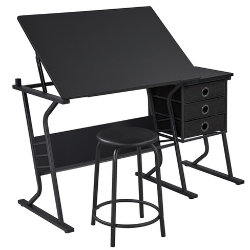 Yaheetech Adjustable Drafting Table & Stool Set Black