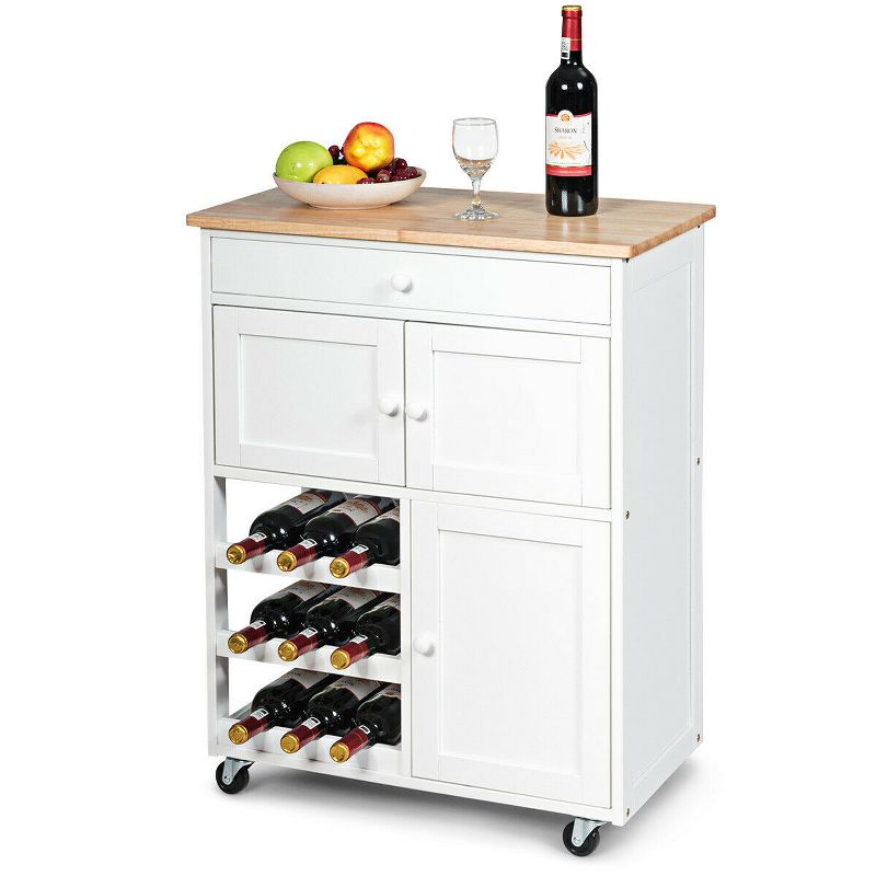 Tangkula Modern Rolling Kitchen Cart Trolley Island Storage Cabinet w/Drawer&Wine Rack, 1 of 11