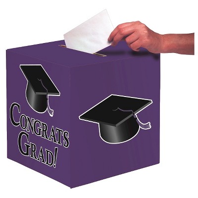 Purple Congrats Grad! Party Card Box