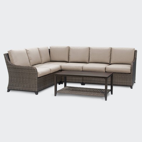 Leisure Made Mitchell 5pc Wicker Sectional in Tan Fabric - image 1 of 4