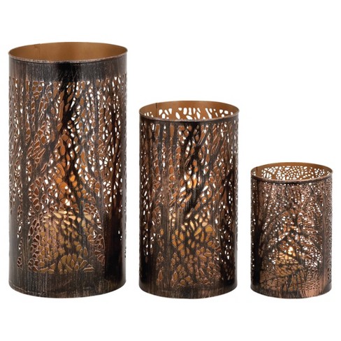 Set of 3 Leafy Cylindrical Contemporary Metal Candle Holders - Olivia & May - image 1 of 4