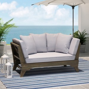 GDFStudio Oceanna Outdoor Acacia Wood and Rope Expandable 82" Sofa Daybed with Water-Resistant Cushions - 1 of 4