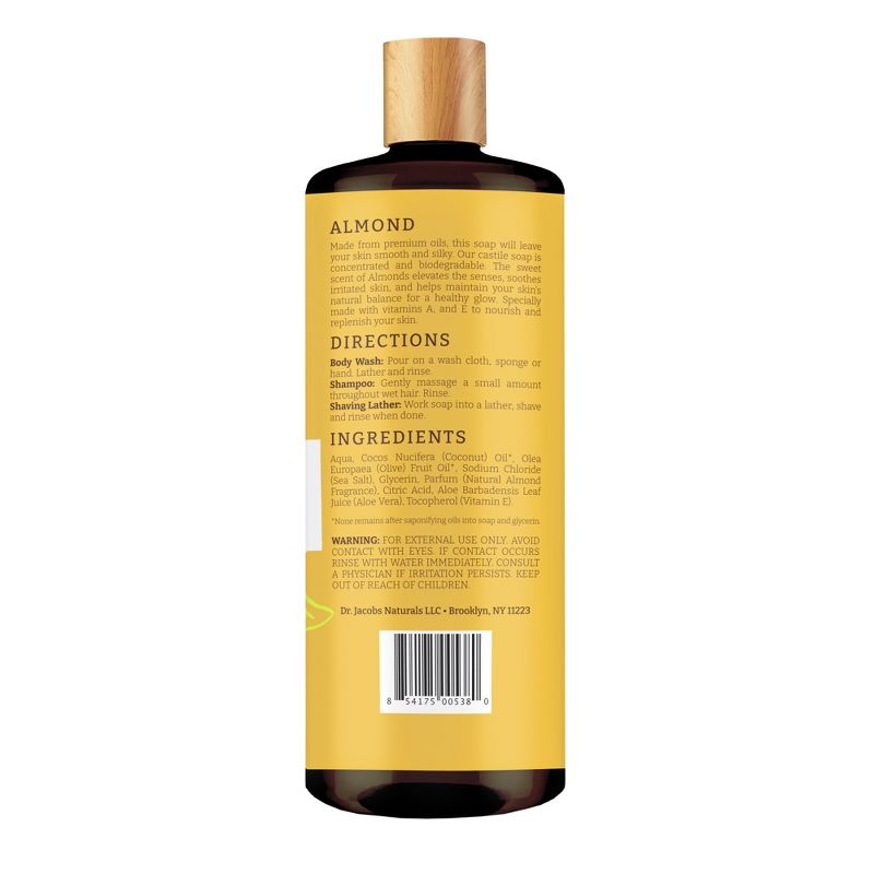 Dr Jacobs Naturals Rich Castile Almond Body Wash Hypoallergenic Vegan Sulfate-Free Paraben-Free Dermatologist Recommended 32oz - Almond, 2 of 9