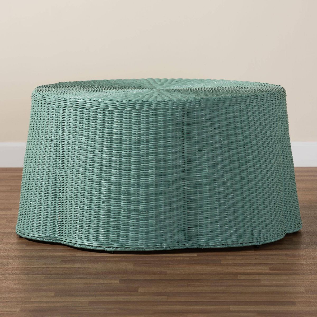 bali & pari Palm Bohemian Scalloped Rattan Coffee Table Seafoam Green - thumbnail 6