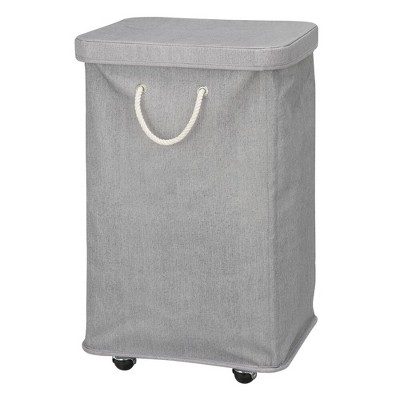 mDesign Large Single Hamper Basket with Wheels, Lid and Handles - Gray