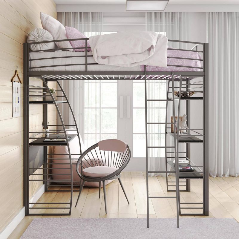 andy Metal Loft Bed with Integrated Desk and Shelves - Room & Joy, 4 of 10