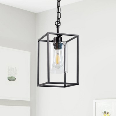 YANSUN 1-Light Black Kitchen Island Pendant Lighting with Glass Shade, Hanging Lighting for Living Room, Restaurant, Hallway Black
