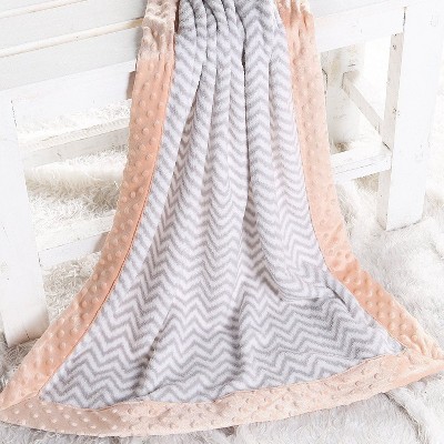 Bacati - Grey Chevron with Solid Border Blanket (Grey Chevron/Coral Pink Border)