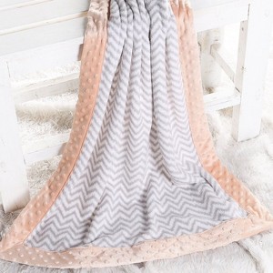 Bacati - Grey Chevron with Solid Border Blanket (Grey Chevron/Coral Pink Border) - 1 of 4