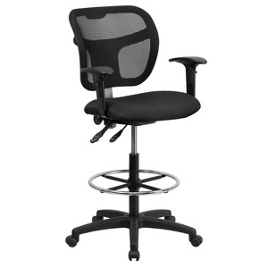Emma and Oliver Mid-Back Black Mesh Back Height Adjustable Drafting Chair - 1 of 4
