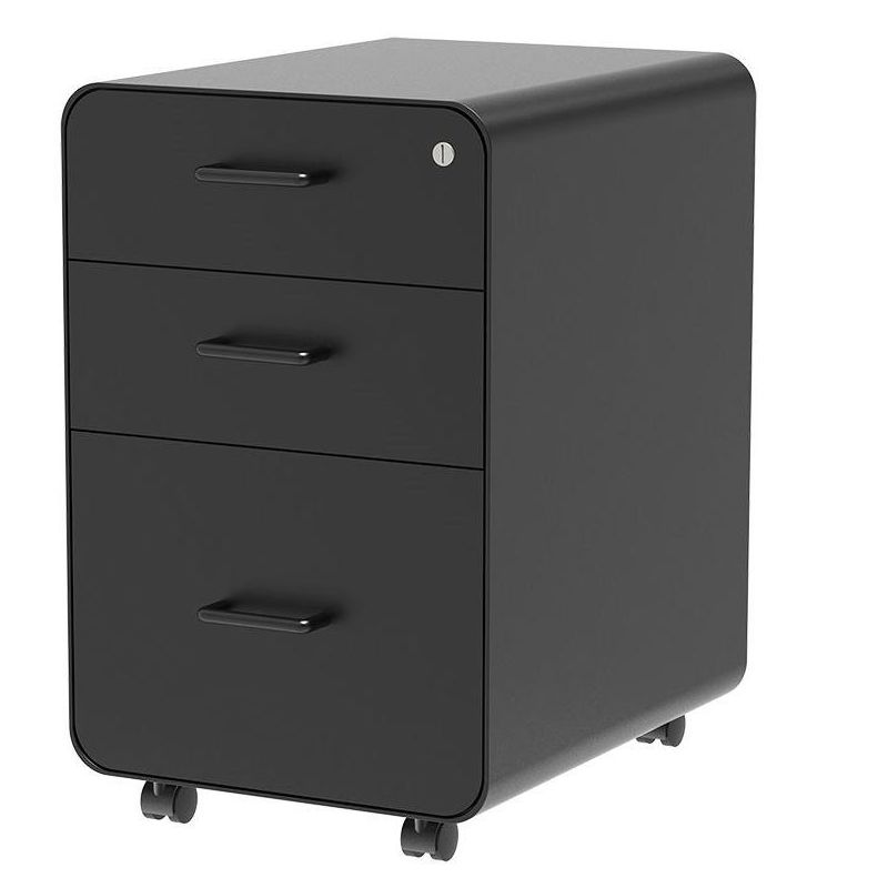 Monoprice Round Corner 3-Drawer File Cabinet - Black With Lockable Drawer - Workstream Collection, 1 of 7