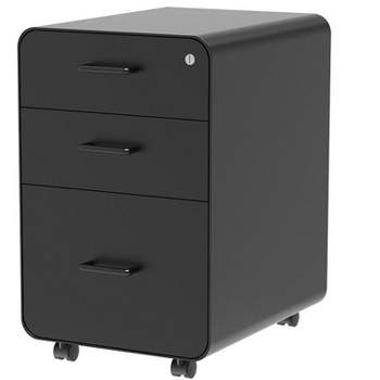 Monoprice Round Corner 3-Drawer File Cabinet - Black With Lockable Drawer - Workstream Collection