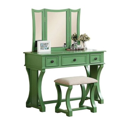 Vynxaria Unique Modern Bedroom Vanity Set with Stool - Cherry Finish, Foldable Mirror