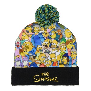 The Simpsons Character Collage Embroidered Logo Fold Cuff Pom Top Knit Beanie - 1 of 4