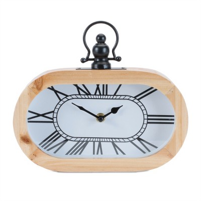 Wooden Oval Table Clock 9.5"L