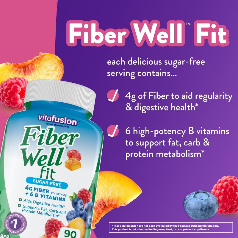 Vitafusion Fiber Well Fit Gummies - Peach, Strawberry & Berry - 90ct, 4 of 14
