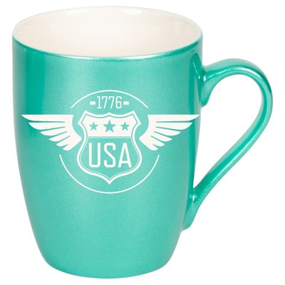 100 North United States of America 10 Ounce Seafoam Metallic Finish, Comfortably Fits Your Hands, New Bone China Coffee Tea Cup Mug, USA 1776