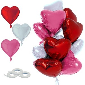 4E's Novelty 15 Pack 18" Heart Foil Balloons - Heart Shaped Balloons Foil, White, Red and Pink Valentines Day Balloons - 1 of 4