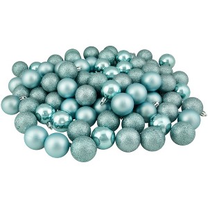 Northlight 96ct Shatterproof 4-Finish Christmas Ball Tree Ornament Set 1.5" - Blue - 1 of 3