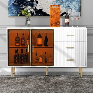 60'' Sideboard Buffet Cabinet,Freestanding Storage Cabinet with 3 Drawer & Glass Door,Wood Buffet Sideboard,Console Table - 1 of 4