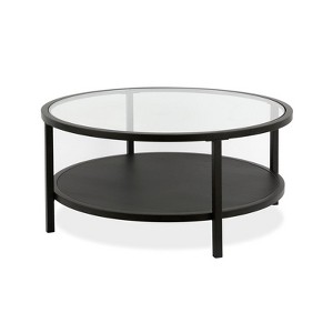 Metal Regtangular Mesh Shelf Black and Glass Coffee Table - Henn&Hart - 1 of 4