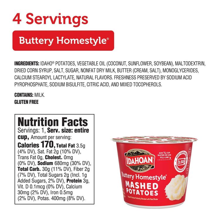 Idahoan Gluten Free Buttery Homestyle Microwavable Mashed Potato Cups - 6oz/4ct: Wheat Free, Plant-Based, 5 of 11