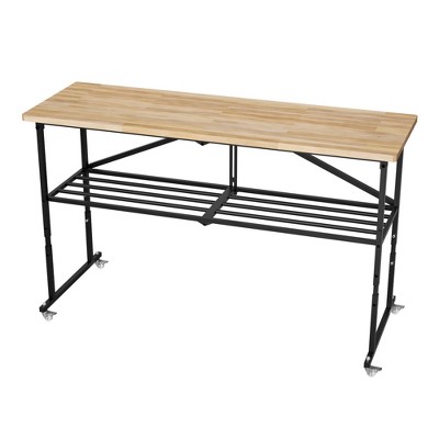 Lycvki Smart Fold Heavy-Duty Folding Butcher-Block Wood-Top Utility Table