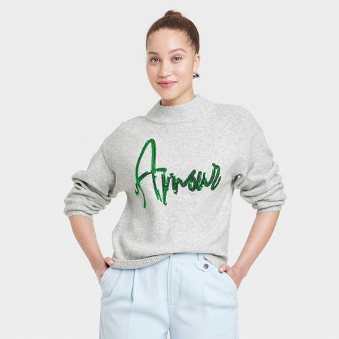 Women's Crewneck Graphic Pullover Sweater - A New Day™ Gray L : Target